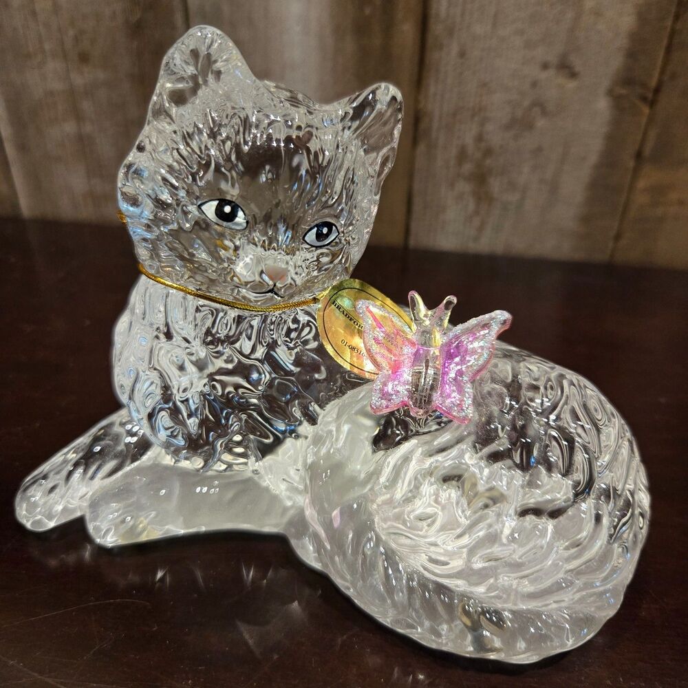 The Bradford Exchange Smitten Kitten Crystal Figurine Cat Art Glass Butterfly